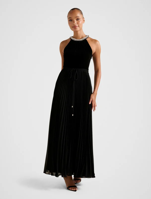 GWEN Halterneck Pleated Midi Dress